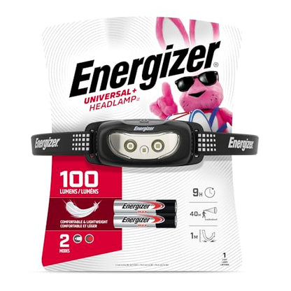 Energizer Universal+ LED Headlamp, Lightweight Bright Headlamp for Outdoors, Camping and Emergency Light for Adults and Kids, Includes Batteries, Pack of 2