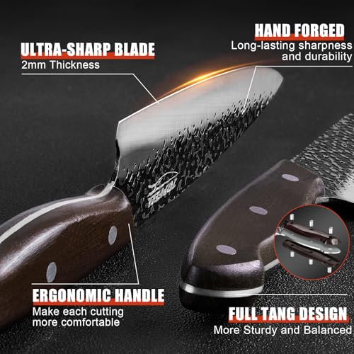Topfeel Chef Knife 3PCS, High Carbon Hand Forged Stainless Steel Japanese Knife Sets, Ultra Sharp Professional Kitchen Knife Sets with Wood Ergonomic Handle