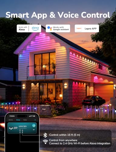 Lepro E1 Plus AI Permanent Outdoor Lights, 50ft 30 RGBIC LEDs Eave Lights