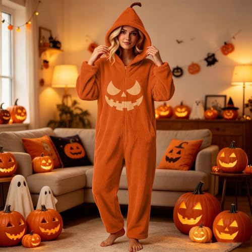 Halloween Onesie Pajamas for Women Soft Plush One Piece Jumpsuits