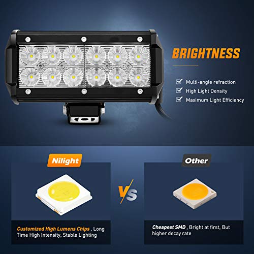 Nilight LED Light Bar 4PCS 6.5Inch 36w Flood LED Work Light Off Road Lights led bar Super Bright for Jeep Cabin Boat SUV Truck Car ATVs,2 Years Warranty