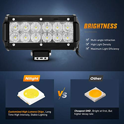 Nilight LED Light Bar 4PCS 6.5Inch 36w Flood LED Work Light Off Road Lights led bar Super Bright for Jeep Cabin Boat SUV Truck Car ATVs,2 Years Warranty