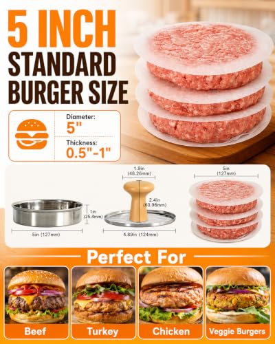 Hamburger Patty Press, 5 Inch Stainless Steel Burger Mold
