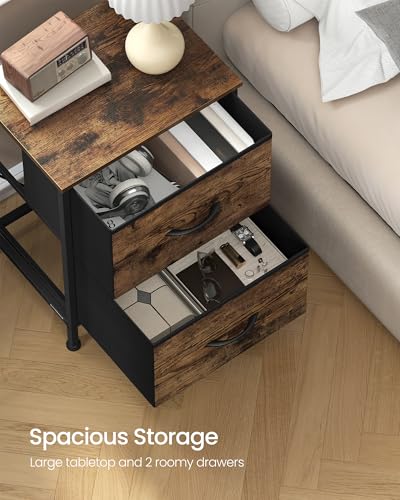 SONGMICS BELLAH Collection - Dresser for Bedroom, Chest of Drawers, Nightstand, 2 Drawers, Storage Organizer Unit, Closet, Entryway, Industrial, Rustic Brown and Ink Black ULGS312BH04