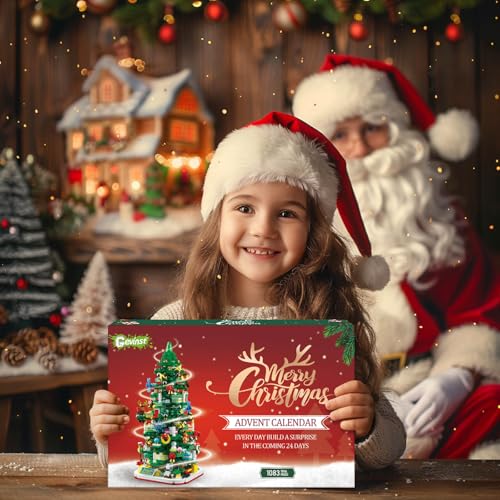 Advent Calendar 2026 Adult Teen Boy Girls Kids Christmas Tree Building Set Toys with Led light, Holiday 24 Days Christmas Countdown Calendars Xmas Tree, Fun Cute Gifts (1083 PCS)