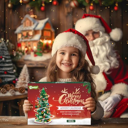 Advent Calendar 2026 Adult Teen Boy Girls Kids Christmas Tree Building Set Toys with Led light, Holiday 24 Days Christmas Countdown Calendars Xmas Tree, Fun Cute Gifts (1083 PCS)