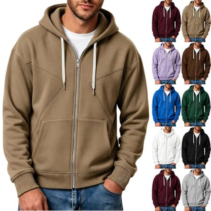 Mens Hoodies Fleece Lined Full Zip Jackets Fall Winter Sweatshirt Khaki
