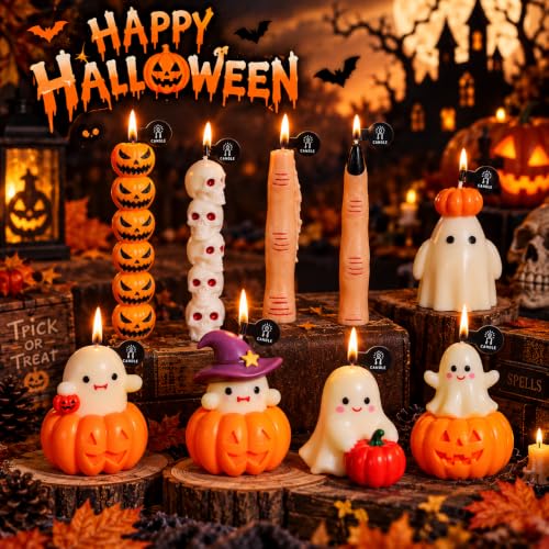 Halloween Candles, Pumpkin Skull Finger Ghost Candle Set, Halloween Decor!