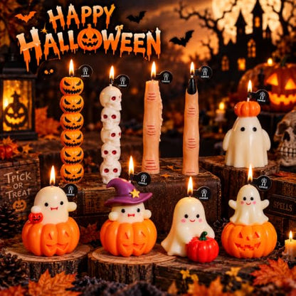 Halloween Candles, Pumpkin Skull Finger Ghost Candle Set, Halloween Decor!