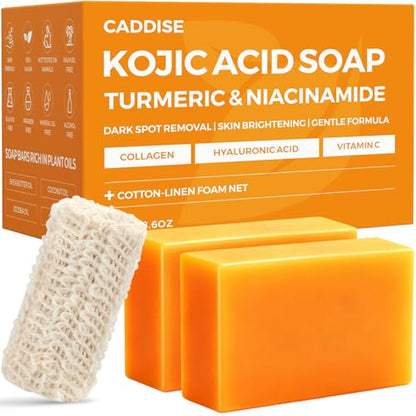 CADDISE Kojic Acid Turmeric Soap Bars, Dark Spots Remover, 8.5 Oz, 2 Pack
