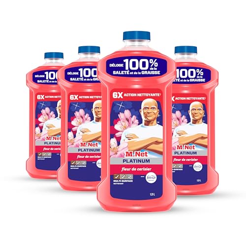 Mr. Clean All Purpose Cleaner, Mop Soap, Floor Cleaner for Mopping Home, Bathroom, & Kitchen, Cleaning Liquid for Mop & Bucket, Cherry Blossom, 4.8L (pack of 4)