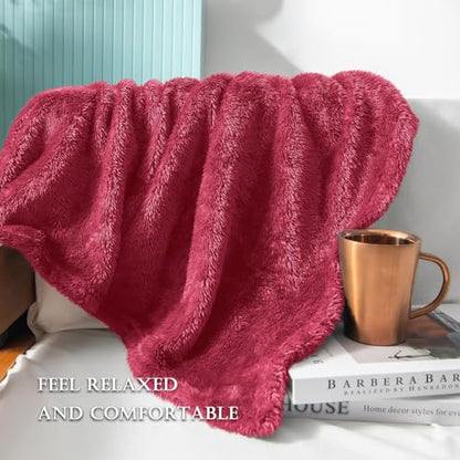Exclusivo Mezcla Fuzzy Plush Fleece Bed Blanket King Size, Deep Red