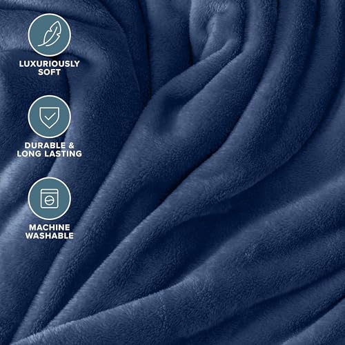 Bare Home Fleece Blanket Luxury Microplush (Throw, Dark Blue)