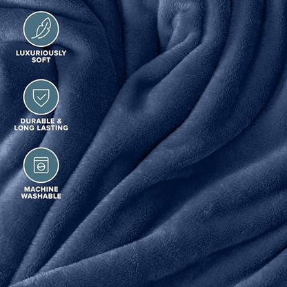 Bare Home Fleece Blanket Luxury Microplush (Throw, Dark Blue)