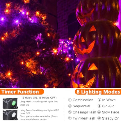 Joomer Orange Purple Halloween Lights, 100FT 300LED Plugin Connectable