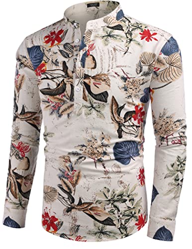 COOFANDY Men's Casual Long Sleeve Henley Shirts Cotton Linen Premium Beach T-Shirt