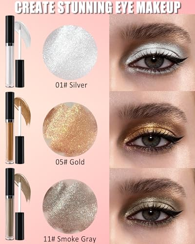 Shimmer Eyeshadow Set, Metallic Holographic Liquid Eye Shadow for Women