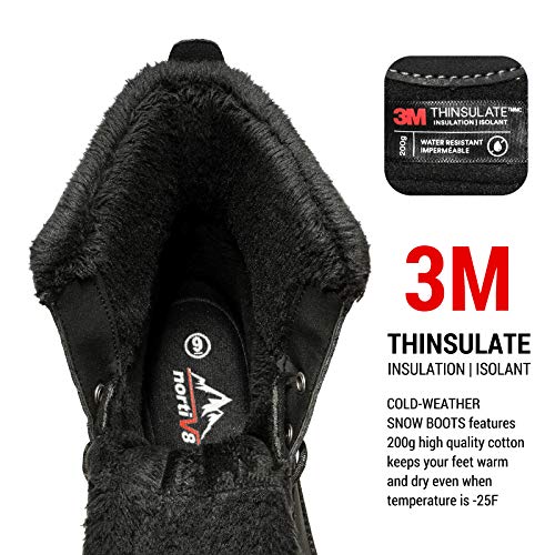 NORTIV 8 Men's Waterproof Warm Winter Snow Boots,Black,9