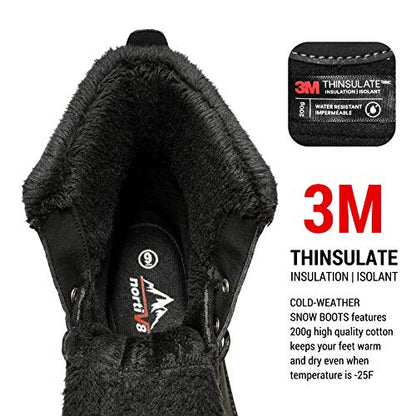 NORTIV 8 Men's Waterproof Warm Winter Snow Boots,Black,9