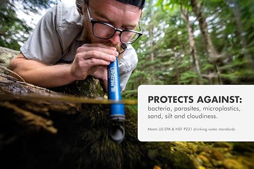 LifeStraw Personal Water Filter for Hiking, Camping, Travel, and Emergency Preparedness, 2 Pack, Blue