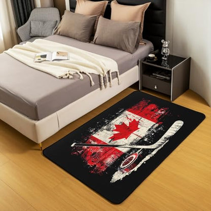 Feelyou Kids Ice Hockey Area Rug 3x5 Canada Flag Living Room Rugs for Boys Girls Winter Sports Decorative Carpet Indoor Floor Mat