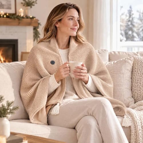 Heated Shawl Wraps for Women Zip Up USB Portable Wearable Blanket | Portable USB Heated Blanket Shawl with 3 Heat Settings & Fast Heating, Home Outdoor Office Use, Battery Pack Not Included