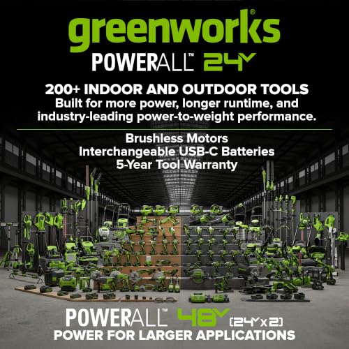 Greenworks 24V Cordless Brushless Combo 400 in-lbs Drill/Driver +1950 in-lbs Impact Driver +6.5" Circular Saw +200LM Flashlight, 2.0Ah + 4.0Ah Batteries (24,000mAh Power Bank) and 65W USB-C Charger