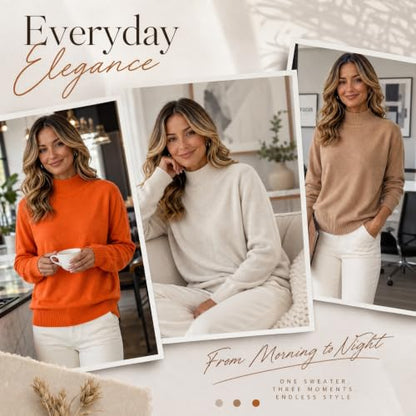Sweaters for Women Womens Sweaters Fall 2026 Solid Mock Neck Long Sleeve Knit Pullover Top Comfy Basic Jumper Daily Casual Fall Winter Wear Beige S