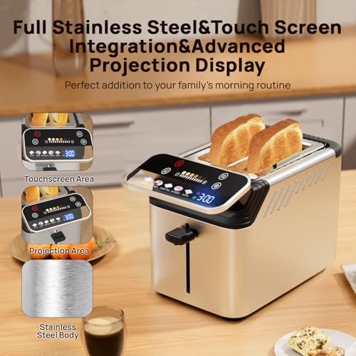 WHALL Toaster 2 Slice, Touch Screen Toasters with Projection Display