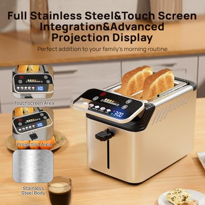 WHALL Toaster 2 Slice, Touch Screen Toasters with Projection Display