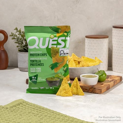 Quest Nutrition Salsa Verde Flavoured Tortilla Style Protein Chips, High Protein, Gluten Free, 8ct