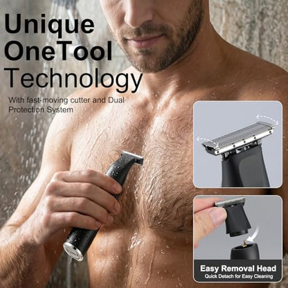 Beard Trimmer for Men, All-in-One Tool Electric Shaver for Men with Perforated Dual-Sided Blades,Painless Trimmer for Man,IPX7 Waterproof Electric Razor Men for Face and Body, LED Display