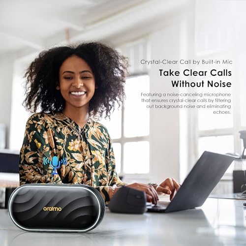 Oraimo SpaceBox Portable Bluetooth Speaker, Speaker Bluetooth Wireless with Light Effects, Heavy Bass, App Control, Built-in Mic, TF Card Support, FM Radio, Bluetooth Speaker for Home, Party, Black