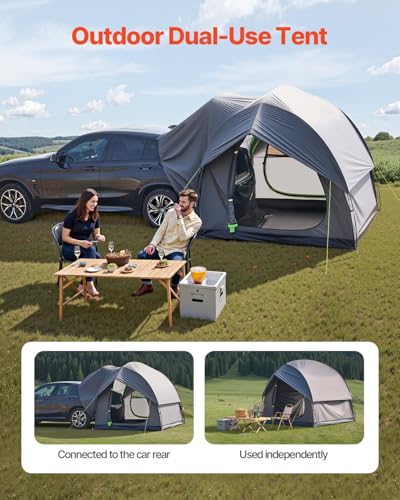 VEVOR SUV Tent for Camping, 8FT L x 8FT W, Waterproof PU2000mm Spacious Double Layer Design for 5-8 Person, SUV Camping Tent with Mesh Windows, Includes Rainfly & Storage Bag, for Outdoor Activities