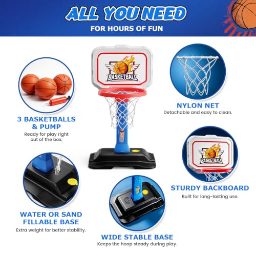 EagleStone Toddler Basketball Hoop, Adjustable Kids Hoop with 3 Balls