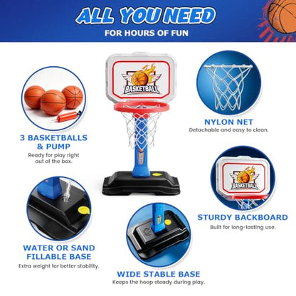 EagleStone Toddler Basketball Hoop, Adjustable Kids Hoop with 3 Balls