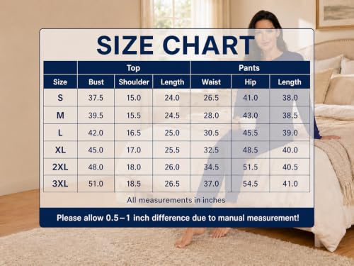 PrinStory Womens Pajama Sets Soft Long Sleeve Sleepwear Lounge M