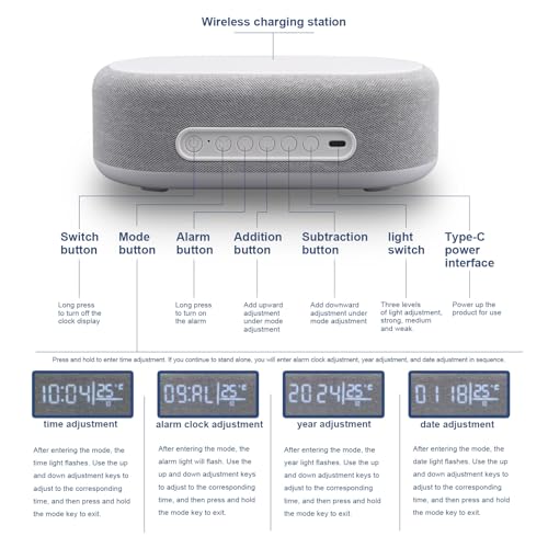 4 in 1 Wireless Charger with Alarm Clock Digital, 15W Wireless Fast Charger Station for iPhone/Samsung/Pixel,LED Display with Temperature,3 Dimmable Night Light and USB Charger (White)