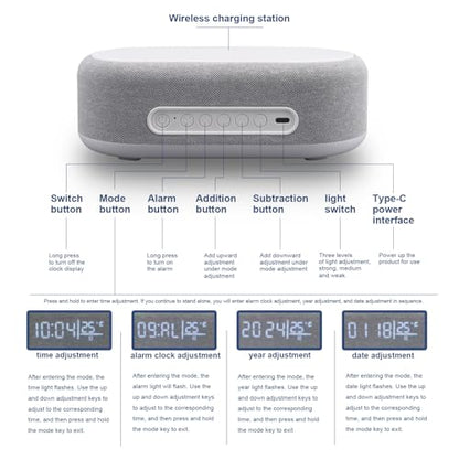 4 in 1 Wireless Charger with Alarm Clock Digital, 15W Wireless Fast Charger Station for iPhone/Samsung/Pixel,LED Display with Temperature,3 Dimmable Night Light and USB Charger (White)