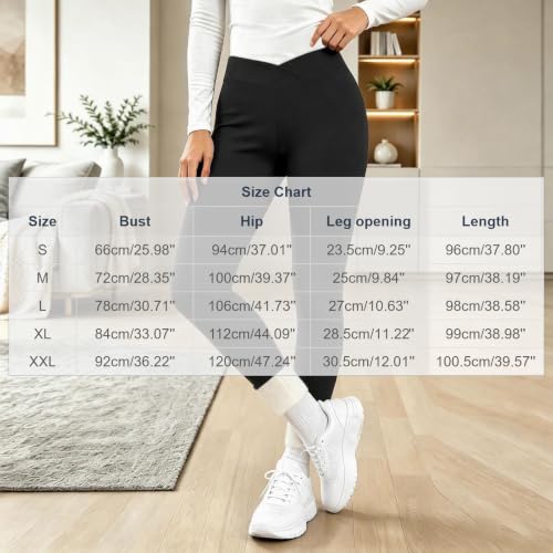 Womens Winter Leggings Crossover Warm Fleece Lined Thermal Leggings Black