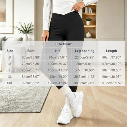 Womens Winter Leggings Crossover Warm Fleece Lined Thermal Leggings Black