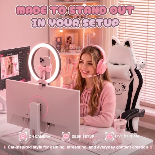 Dowinx Cat Ear Gaming Chair for Adults, Ergonomic Computer Chair with Massage Lumbar Support, Reclining Gamer Chair with Footrest and Headrest, 290 lbs