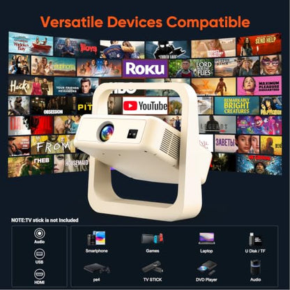 【Upgraded Google TV 14.0】 Smart Projector 4K, Native 1080P Mini Projectors with WiFi6 & Bluetooth, 500ANSI Portable Projecteur with Auto Focus & Keystone, Home Projecteur for Indoor & Outdoor
