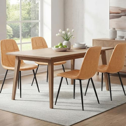 VASAGLE Set of 4 Dining Chairs, Dining Room Chairs, Metal Frame, Adjustable Feet, Easy to Clean, Glacier-Textured PU Leather, for Kitchen, Caramel Brown UKDC188K01