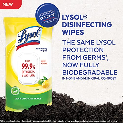 Lysol Disinfecting Wipes Flatpack, Citrus, Biodegradable Wipes, Kills 99.9% of Viruses & Bacteria, Bulk Pack of 4, 336 count (4 x 84 count)
