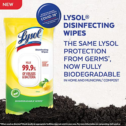 Lysol Disinfecting Wipes Flatpack, Citrus, Biodegradable Wipes, Kills 99.9% of Viruses & Bacteria, Bulk Pack of 4, 336 count (4 x 84 count)
