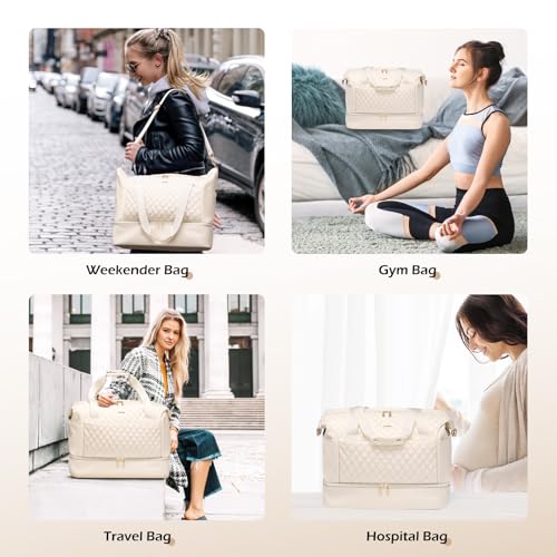 MDODO Travel Duffel Bag, Weekender Duffle Bag for Women, 3pcs, Apricot | Wet Pocket, Shoes Compartment, Carry on Overnight Bag, 43L,for travel gym sport labor delivery nurse business trip