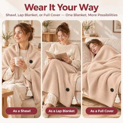 Heated Shawl Wraps for Women Zip Up USB Portable Wearable Blanket | Portable USB Heated Blanket Shawl with 3 Heat Settings & Fast Heating, Home Outdoor Office Use, Battery Pack Not Included