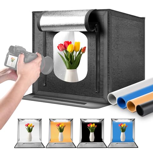 NEEWER Upgraded Photo Studio Light Box, 24"x24" Portable Mini Folding Product Photography Lightbox, 160LEDs 4 Backdrops Dimmable Glare Free Picture Booth Shooting Tent for Jewelry Electronics, LP60