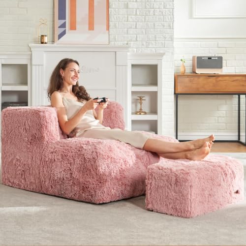 Hobestluk Adult Bean Bag Chair, Lazy Sofa with Ottoman for Relaxing, Pink